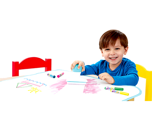 child erasing work using colour eraser